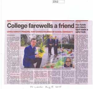 Newspaper Clipping, Loyola College farewells a friend, 19/08/2015