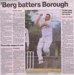 Newspaper Clipping, 'Berg battles Borough, 14/11/2015