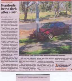 Newspaper Clipping, Hundreds in the dark after car crash in Civic Drive, 07/10/2015