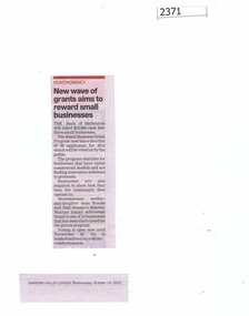 Newspaper Clipping, New wave of grants aims to reward small businesses, 14/10/2015