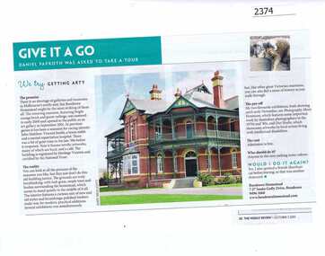 Newspaper Clipping, Give it a go; Bundoora Homestead, 07/10/2015