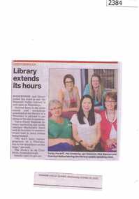 Newspaper Clipping, Library extends its hours, 21/10/2015