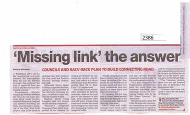 Newspaper Clipping, "Missing Link" the answer, 21/10/2015