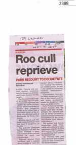 Newspaper Clipping, Roo cull reprieve, 04/11/2015