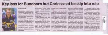 Newspaper Clipping, Key loss for Bundoora but Corless set to skip into role, 30/09/2015