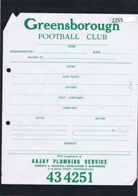Document, Greensborough Football Club, Greensborough Football Club [team sheet], 1960s