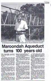 Newspaper clipping, Diamond Valley Leader, Maroondah Aqueduct turns 100 years old, 1991c