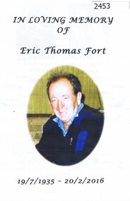 Bereavement Card, In loving memory of Eric Thomas Fort, 20/02/2016