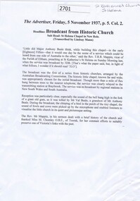 Article, Broadcast from historic church, 05/11/1937