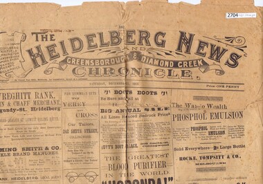 Newspaper, Heidelberg News, The Heidelberg News and Greensborough & Diamond Creek Chronicle 1905, 23/12/1905