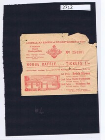 Tickets, Australian Legion of Ex-servicemen & Women. Victorian State Headquarters, House Raffle - Australian Legion of Ex-Servicemen & Women [1948], 1948_