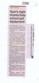 Newspaper Clipping, Gym's right moves help gets equipment, 09/09/2015