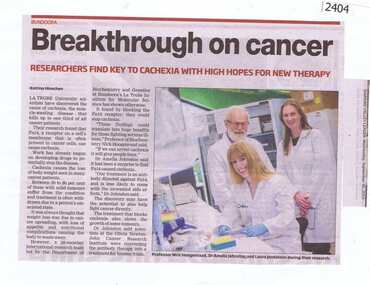 Newspaper Clipping, Breakthrough on cancer, 30/09/2015