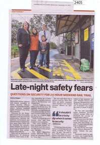 Newspaper Clipping, Late-night safety fears, 30/09/2015