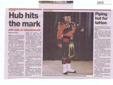 Newspaper Clipping, Hub hits the mark, and, Piping hot for tattoo, 16/09/2015