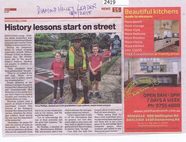 Newspaper Clipping, History lessons start on street, 18/11/2015