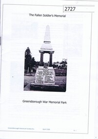 Booklet, The Fallen Soldiers' Memorial: Greensborough War Memorial Park, 2016_04