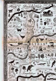 Map, George W. Bell, Eltham Warrandyte and environs: a visitor's guide map: centenary souvenir.  2nd ed, 1994c