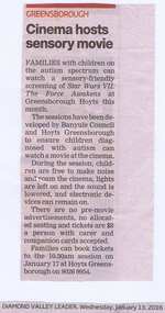 Newspaper Clipping, Cinema hosts sensory movie, 13/01/2016