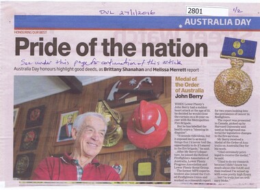Newspaper Clipping, Pride of the nation. Australia Day honours [2016], 27/01/2016