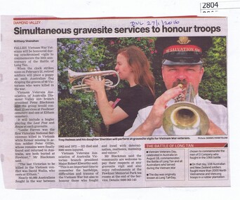 Newspaper Clipping, Diamond Valley Leader, Simultaneous gravesite services to honour troops, 27/01/2016