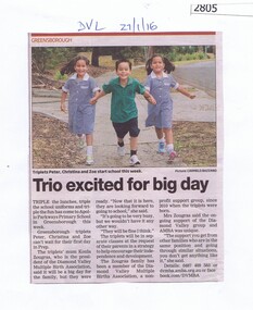 Newspaper Clipping, Diamond Valley Leader, Trio excited for big day [AP5184], 27/01/2016