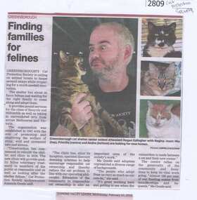 Newspaper Clipping, Diamond Valley Leader, Finding families for felines, 10/02/2016