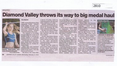 Newspaper Clipping, Diamond Valley Leader, Diamond Valley throws its way to a big medal haul, 17/02/2016
