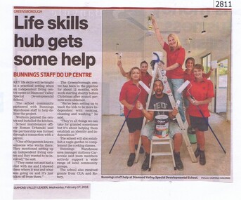 Newspaper Clipping, Life skills hub gets some help : [Diamond Valley Special Development School DV5161], 17/02/2016