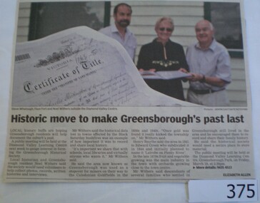 Article - Newspaper clipping, Historic move to make Greensborough's past last, 19/03/2010
