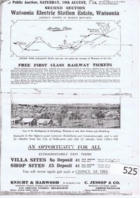 Advertising Leaflet, Knight & Harwood, Electric Station Estate, Second Section, Watsonia, 16/08/1924