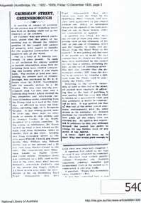 Newspaper clipping, Grimshaw Street Greensborough, 13/12/1935