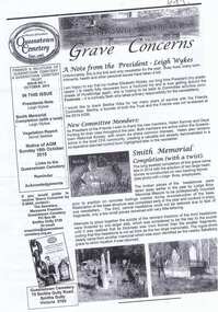 Newsletter, Queenstown Cemetery, Grave concerns.  Issue 1 October 2015, 01/10/2015