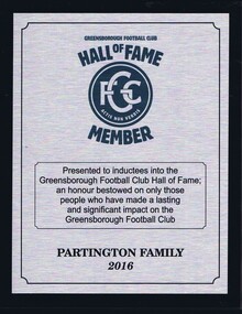 Photograph - Digital image, Greensborough Football Club, Greensborough Football Club Hall of Fame. Partington Family, 13/08/2016