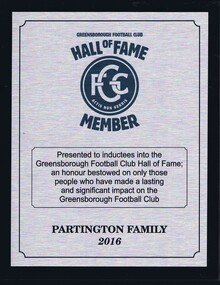 Photograph - Digital image, Greensborough Football Club Hall of Fame. Partington Family, 13/08/2016