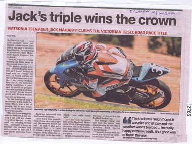Newspaper Clipping, Jack's triple wins the crown, 09/12/2015
