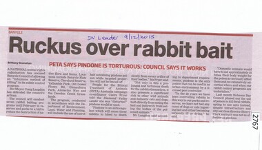 Newspaper Clipping, Ruckus over rabbit bait, 09/12/2015