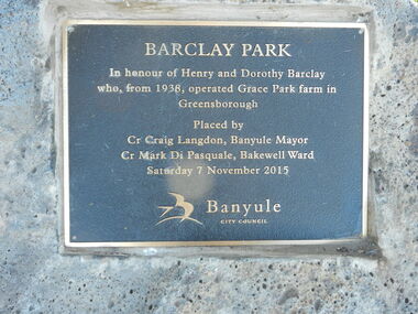 Photograph - Digital Image, Barclay Park Greensborough plaque 1, 25/09/2016