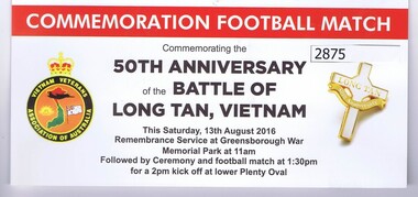 Leaflet, Colin Brooks, Commemoration football match, 13/08/2016