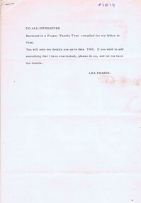 Genealogical Document, Lea Fraser, Fraser family history, 1944-1980