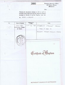 Genealogical documents, Registrar-General's Office (Victoria), Baptismal Certificates for Three Fraser Family Members, 1959o