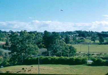Photograph - Digital image, Frank Robinson, Looking north over the football ground with bridge over Plenty River, 1954_