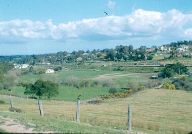 Photograph - Digital image, Frank Robinson, Looking south west from Pope's paddock to the swing bridge, 1954_