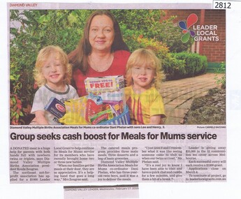 Newspaper Clipping, Diamond Valley Leader, Group seeks cash boost for Meals for Mums service, 17/02/2016