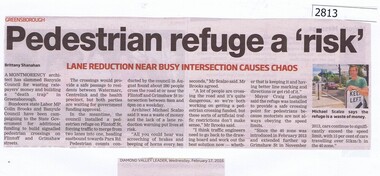 Newspaper Clipping, Diamond Valley Leader, Pedestrian refuge a 'risk', 17/02/2016