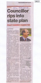 Newspaper Clipping, Diamond Valley Leader, Councillor rips into state plan, 09/03/2016