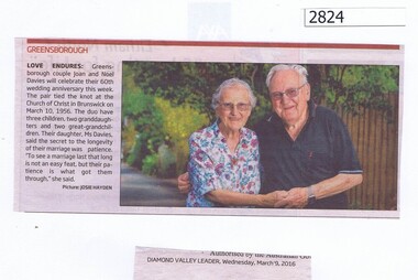 Newspaper Clipping, Diamond Valley Leader, Love endures, 09/03/2016