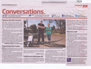 Newspaper Clipping, Diamond Valley Leader, Conversations, 09/03/2016