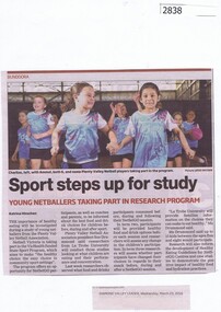 Newspaper Clipping, Sport steps up for study, 23/03/2016
