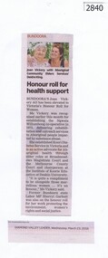 Newspaper Clipping, Diamond Valley Leader, Honour roll for health support, 23/03/2016